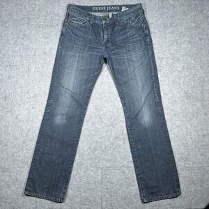 Guess Jeans Mens Size 32x32 (32x31)‎ Blue Lincoln Slim Straight Faded Denim